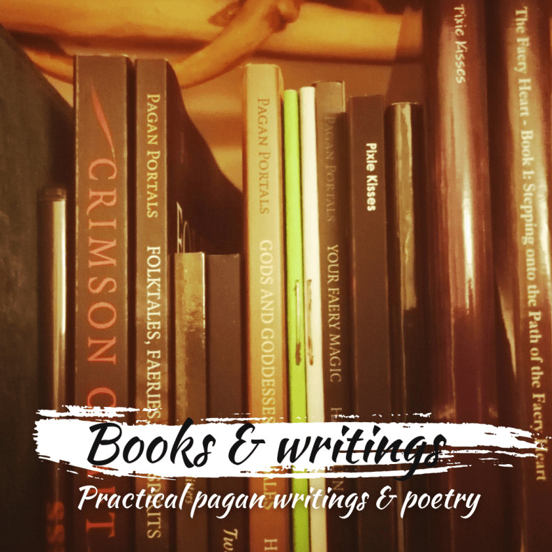 Button: Books and Writings (background image - a bookshelf of magic books)