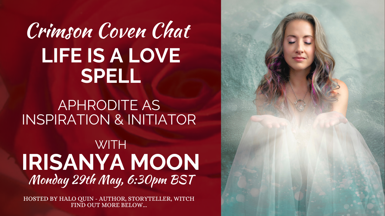 Decorative Image with details as above for Crimson Coven Chat with Irisanya Moon