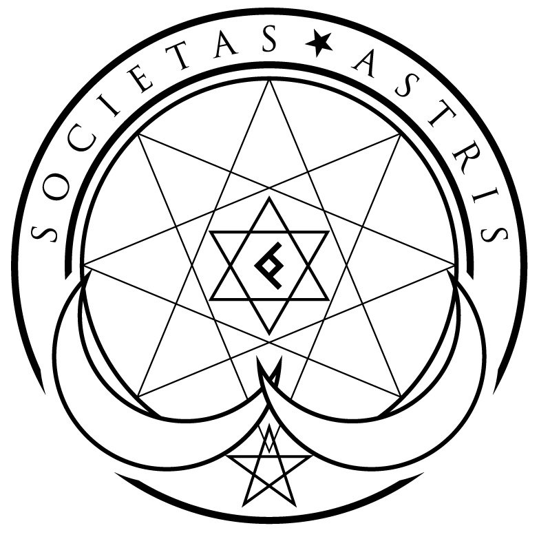 Star Club logo - a geometric image with stars, runes, moons, and the motto "societas astris"